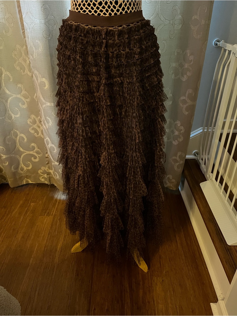 Tiered Ruffle Maxi Skirt in Deep Brown